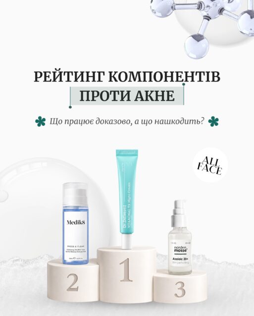 РЕЙТИНГ АКТИВІВ ВІД АКНЕ 🧪

Які компоненти справді працюють з акне, а які переоцінені? Розібрали найпопулярніші активи та оцінили їхню ефективність від 2/10 до 10/10 🏅

Але важливо: навіть актив із рейтингом 10/10 не обов’язково буде правильним вибором саме для вашої шкіри. При акне важливо враховувати причини висипань, стан шкірного бар’єра та правильно підібрати концентрації й поєднання активів.

Хочете зрозуміти, що потрібно саме вашій шкірі?
Записуйтеся на консультацію 🤍