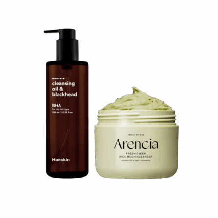 Набір для очищення комбінованої шкіри Hanskin Pore Cleansing Oil BHA + Arencia Fresh Green Rice Mochi Cleanser